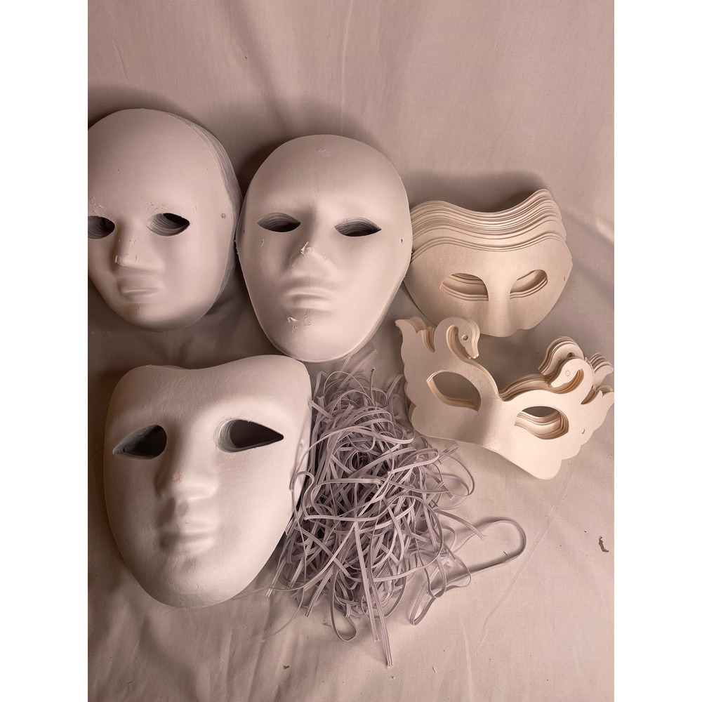 Wettarn 100 Pcs White Paper Mache Masks DIY Craft Masquerade 5 Styles WAY2283 - Picture 2 of 3
